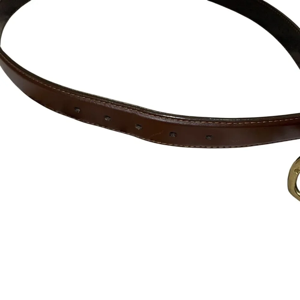 LL Bean Mens Brown Leather Belt 38 Made in USA Brass Belt Buckle Preppy Casual